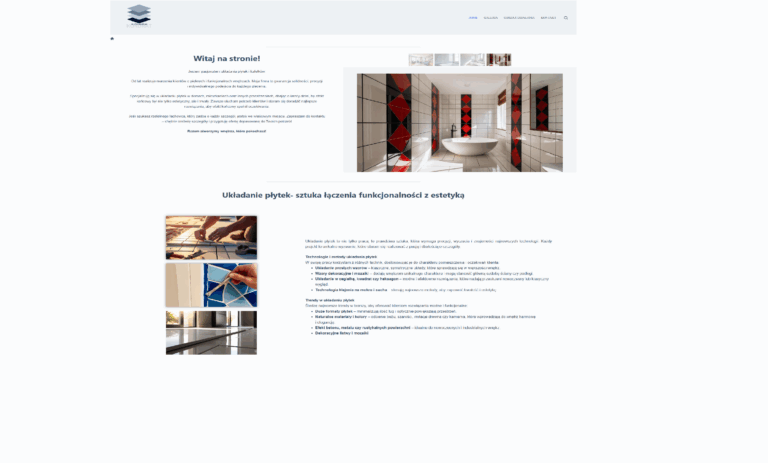 Obrazek ma na celu prowadzić do strony, która oferuje usługę Tworzenie stron internetowych do innej strony. Ta inna strona to strona firmy zajmującej się układaniem płytek podłogowych i ściennych